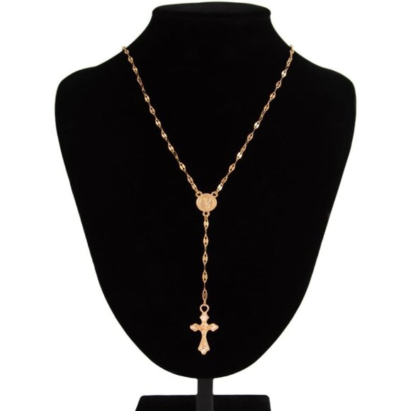 Versatile 14K Gold Layered Y Necklace with Adjustable Cross Pendant Charm - Picture 7 of 7